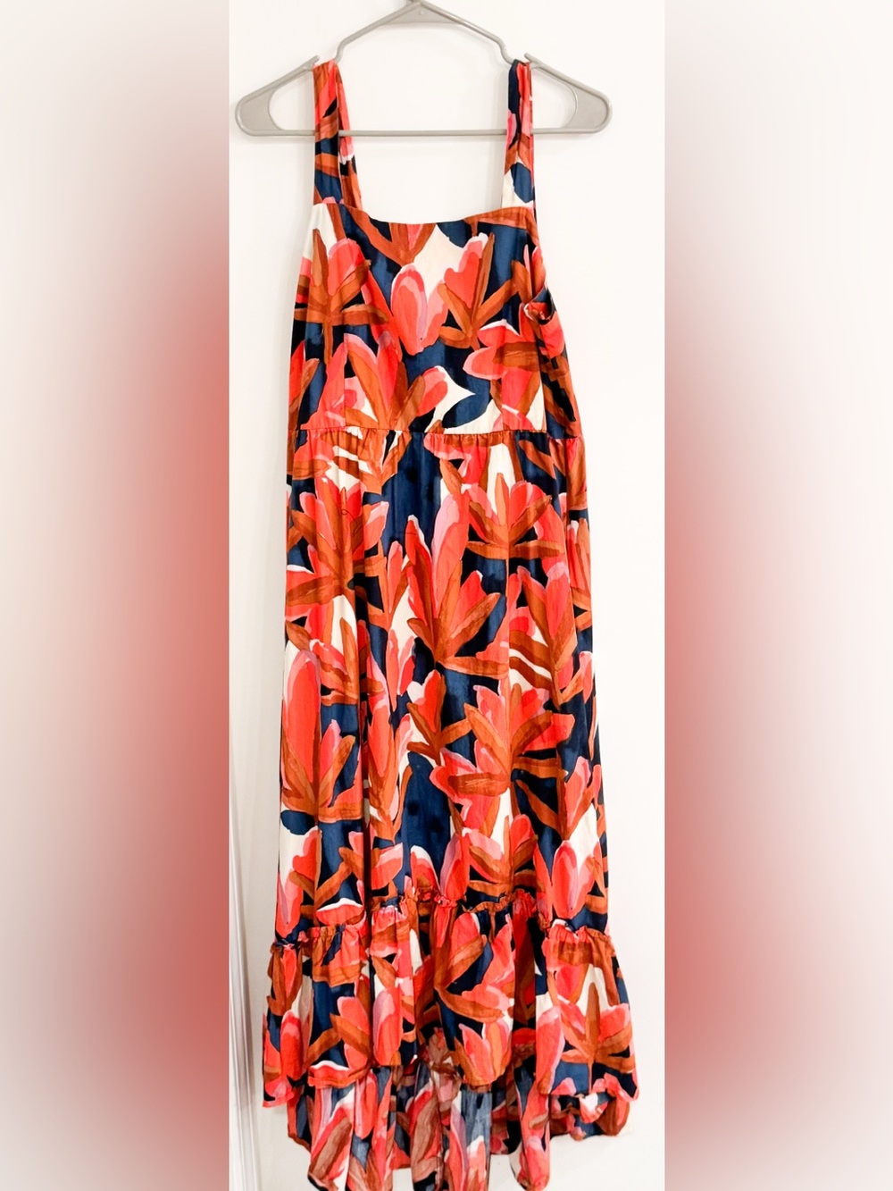 Who What Wear Coral and Rust Floral Midi Dress Sz L 100% Cotton